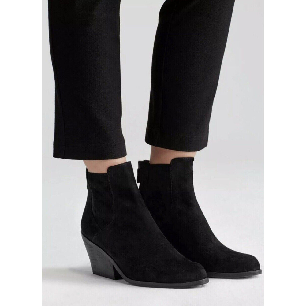 Eileen Fisher Peer Heeled Ankle Boots Black Suede Booties Women's Size 11 - Picture 1 of 16